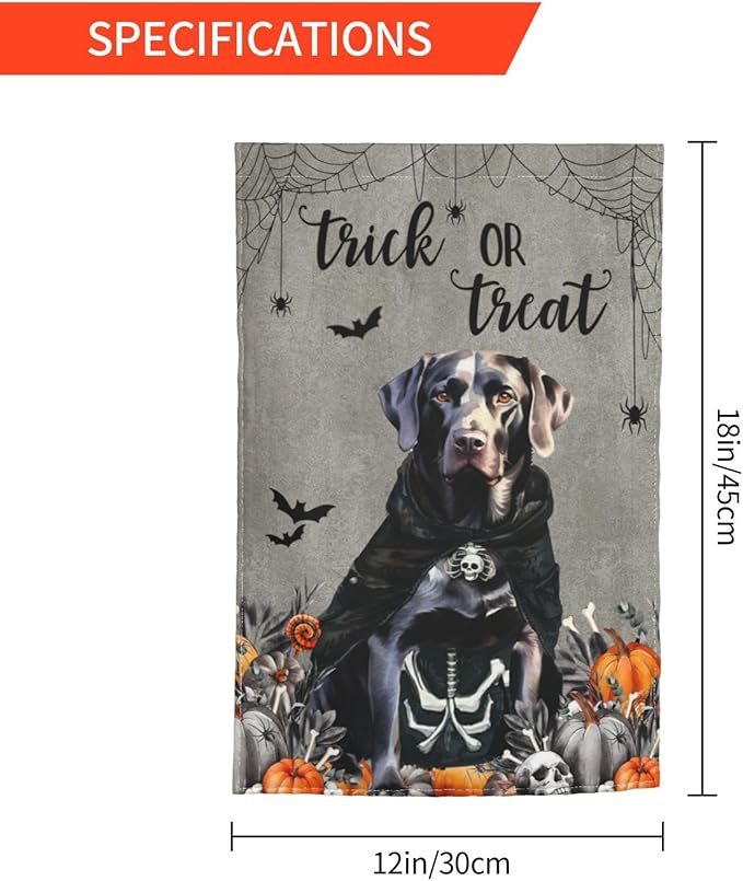 Halloween Labrador Black Dog Bat Pumpkin Garden Flag Welcome Party Outdoor Outside Decorations Picks Home House Garden Yard Decor 12x18 Inch