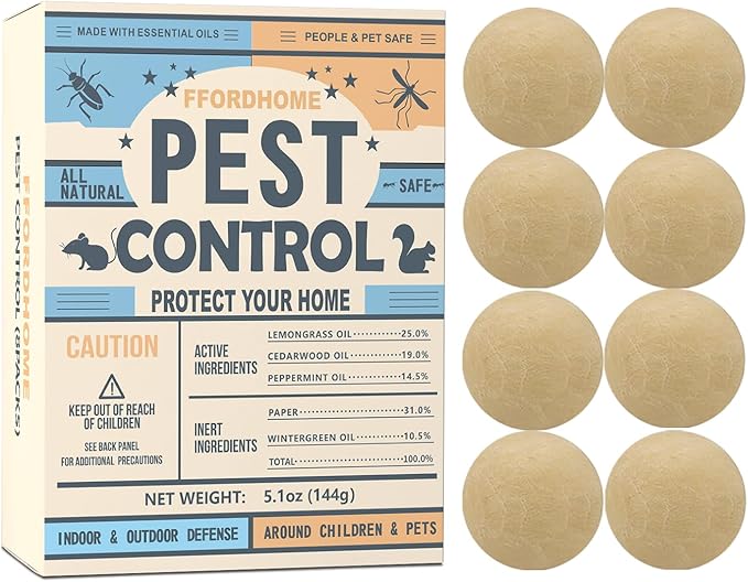 Pest Repellent ， Moth Balls for Outdoor use， Keep Pest Away Repel Mice and Rats, Roach, Ant, Spider, Mosquito & Moth（8BALLS）
