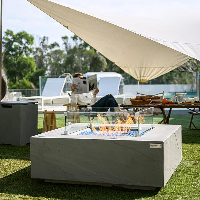 Capertee Concrete Fire Pit 40" x 40" Patio Firepit Includes Fire Glass Modern Fire Pits & Outdoor Fireplaces for Garden, Deck, Indoor & Outdoor Heating