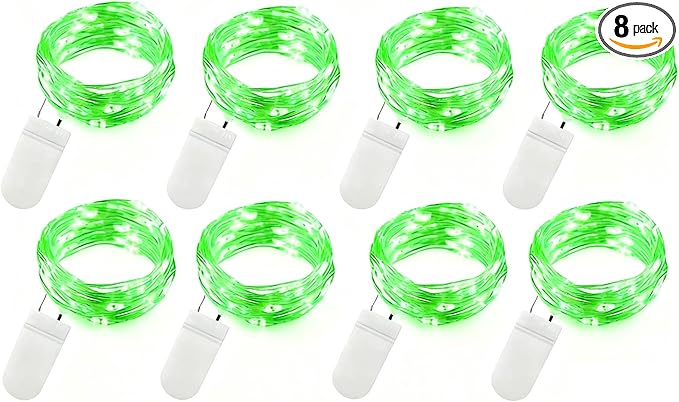 VOOKRY 8 Pack 30 Led Fairy Lights Battery Operated String Lights - 10 ft Green Waterproof Silver Wire Firefly Starry Moon Lights for DIY Crafts Party Wedding Centerpiece Table Halloween Decorations