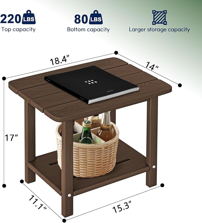 nevilywood Adirondack Square Side Table - 18.4" Large Panel HDPE Outdoor End Table - Weatherproof, Rustproof & Low Maintenance for Patio, Lawn, Pool, Indoor Use,Coffee