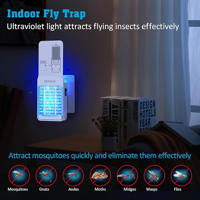 Electric Bug Zapper Indoor, 2-in-1 Fly Traps Indoors and Mosquito Trap, Electric Mosquitoes Killer with Light for Home, Office, Kitchen, Bedroom, Baby Room (2 Device + 10 Glue Cards)