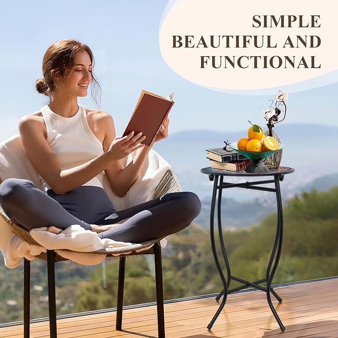 Outdoor Side Tables for Patio, 21" High Round End Table, Weather Resistant Metal Patio Accent Table Indoor and Outdoor End Table for Yard, Garden, Living Room, Bistro, Halloween (Turtle)