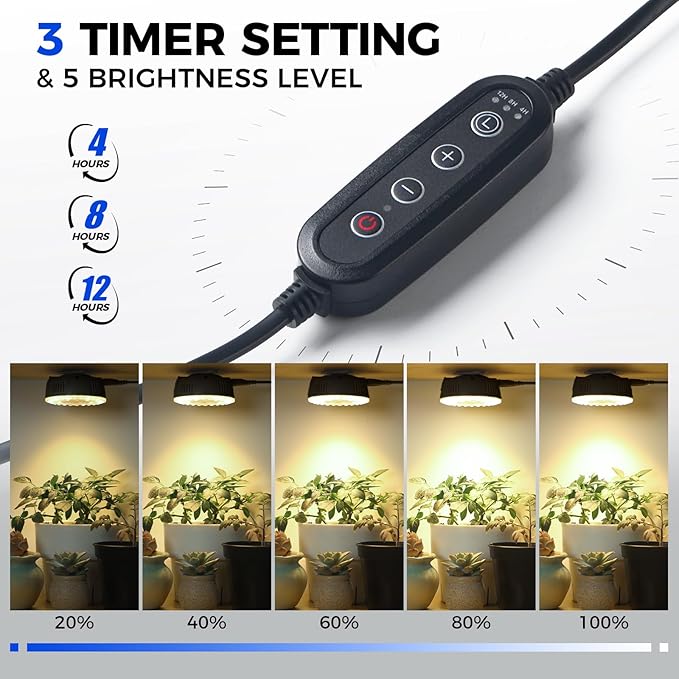 Barrina Orbgrow OG09 Puck Grow Light with Timer, 660nm Red LEDs, 36W(4 x 9W, 540 Watt Equiv), Full Spectrum Plant Light for Indoor Plants, Magnetic & Linkable, 5 Levels Dimmable, 4 Packs, Black