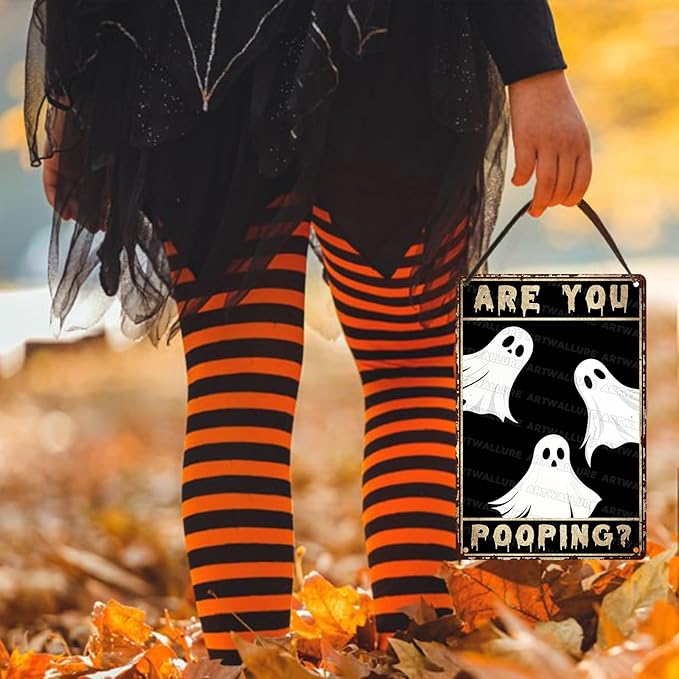 Ghost Metal Tin Sign Vintage Halloween Wall Art Rustic Bathroom Decor Tin Plaque Iron Painting Restroom Washroom 8x12inch