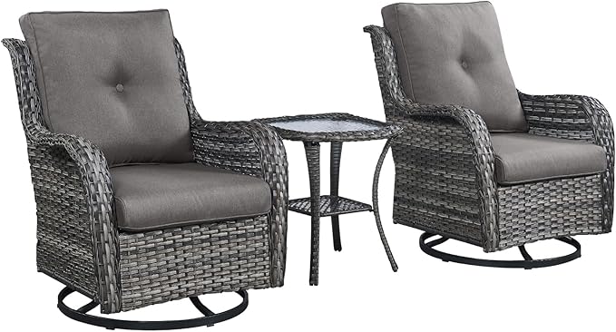Patio Wicker Chairs Swivel Rocker,3 Pieces Patio Furniture Set with 360 Degree Wicker Swivel Rocking Chairs and Side Table for Garden,Porch,Backyard