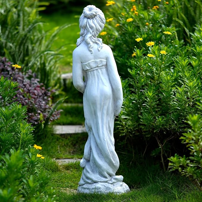 Outdoor Goddess Statue, Garden Beauty Decoration, Graceful Female Figure Sculpture, Catholic Concrete Finish Art Decor for Yard Patio Deck Home Entryway Hallway, Grey