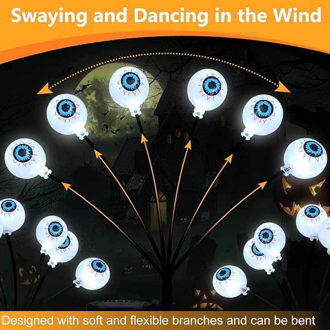 Solar Halloween Pathway Lights 3 Pack Eyeball Stake Lights Outdoor 2 Modes Cool White LEDs for Garden Yard Patio