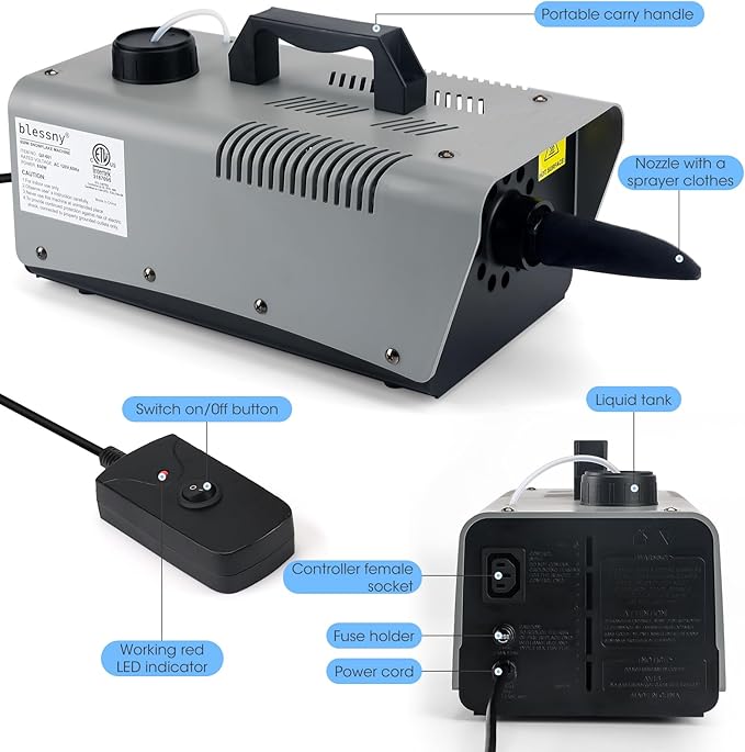 High-velocity Snow Machine, Wired Remote Portable Premium Artificial Snowflake Machines for Indoor Outdoor Christmas Party, 650W Low Consumption with Max 2000CFM Output, ETL Listed