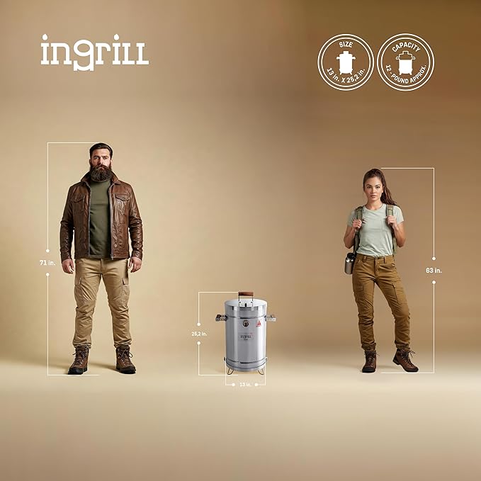 Charcoal Grills - Basic 12 lbs - Stainless Steel Smoker Grill 3-in-1 for Cooking & Home BBQ - Portable Vertical Smoker Barrel for Outdoor & Camping - Meat Grill with Thermometer & Accessories