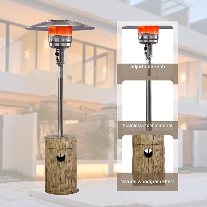 Afterglow 48,000 BTU Outdoor Patio Heater, Terrafab Material Base w Internal Gas Tank, Light Brown