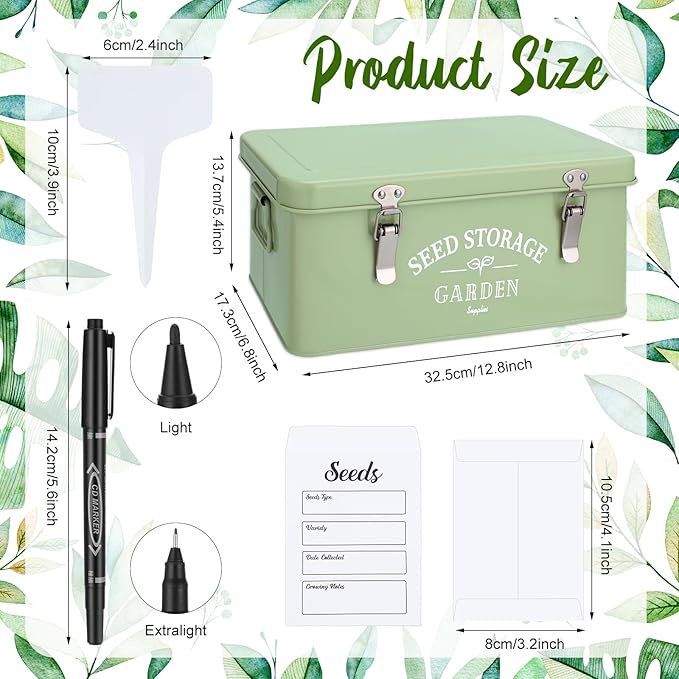 Maitys Seed Storage Container Box with Lid Garden Seed Packet Storage Organizer Decorative with Dividers and 100 Plant Labels 50 Seeding Envelopes 2 Marker Pens(Groovy,12.8 x 6.8 x 5.4)