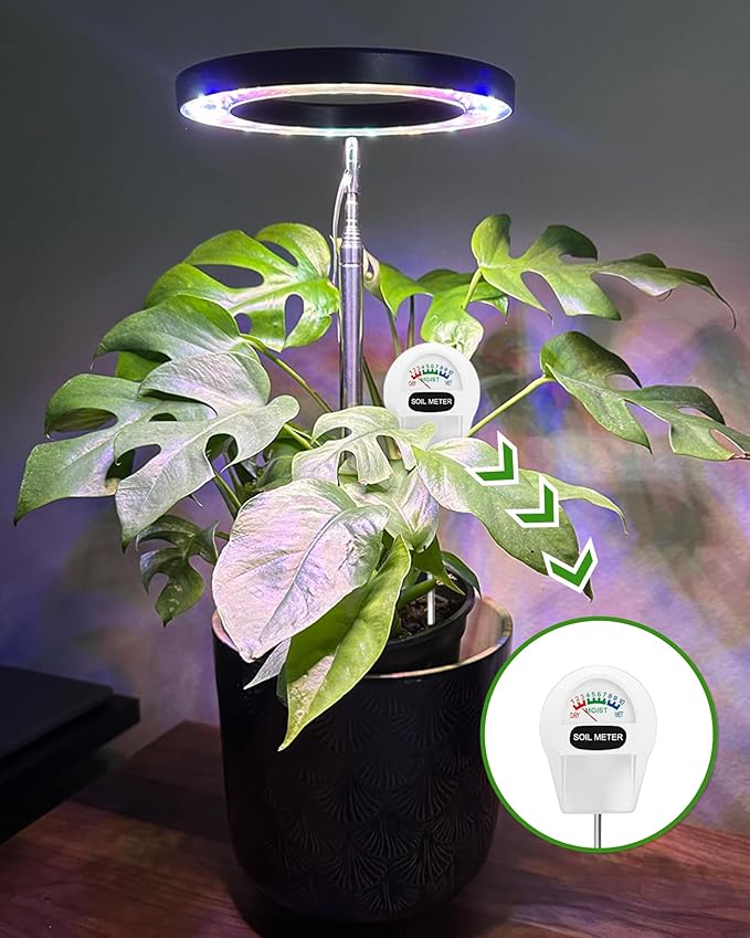 Plant Grow Light,yadoker LED Growing Light Full Spectrum for Indoor Plants, Paired with a Soil Tester,Height Adjustable, Automatic Timer, 5V Low Safe Voltage,Idea for Large Plant Light