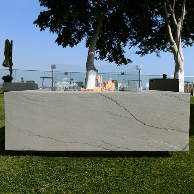 Capertee Concrete Fire Pit 40" x 40" Patio Firepit Includes Fire Glass Modern Fire Pits & Outdoor Fireplaces for Garden, Deck, Indoor & Outdoor Heating