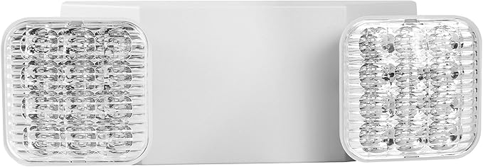 Qllite LED Emergency Light with Battery Backup, LED Commercial Emergency Lighting Fixtures Two Heads Adjustable, UL Listed, AC 120-347V, Energy Efficient for Business Schools Hospitals, Square Ivory