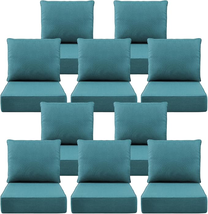Luxury 6" Outdoor Cushions for Patio Furniture, 24x24x6 Thick Seat Cushion Set of 10, Fade Resistant Couch Chair Replacement Cushions High Density Deep Wicker Chair Cushion w/Removable Cover, Green