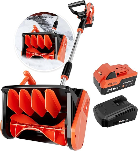 VOLTASK 24V Cordless Snow Shovel, 12.8-Inch Cordless Snow Blower, 4-Ah Battery Snow Blower with Directional Plate & Adjustable Front Handle (Battery & Quick Charger Included)
