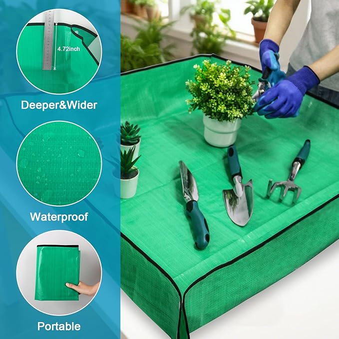 Garden Tools Sets, Gardening Tool Set with 39.3 in Repotting Mat, 7 Piece Gardening Kit with Non Slip Ergonomic Handle, Heavy Duty Garden Tool Bag Gardening Supplies for Women and Men