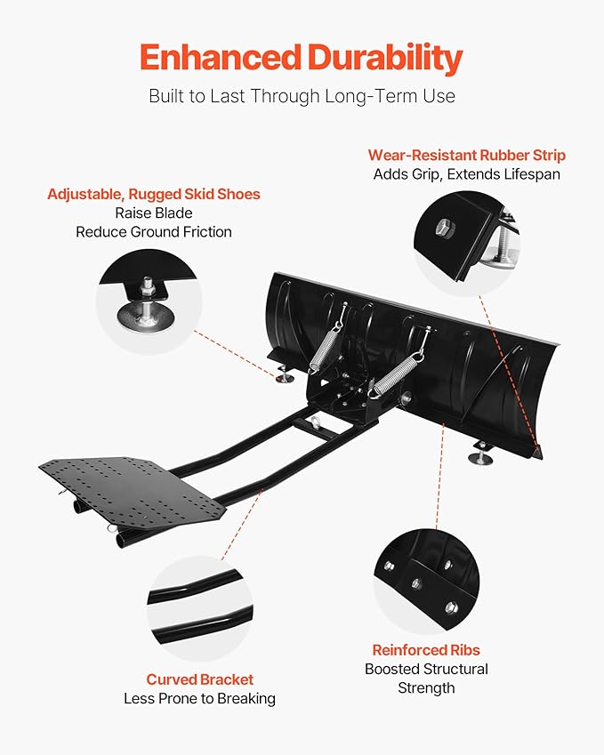 VEVOR Snow Plow Kit, 48in Universal Snow Plow Attachment, Height & Left-Right Adjustable, Quick to Detach, Steel ATV Scrape Blade, 3 Mount Options, Efficient Snows Clearing, for Most ATVs & UTVs