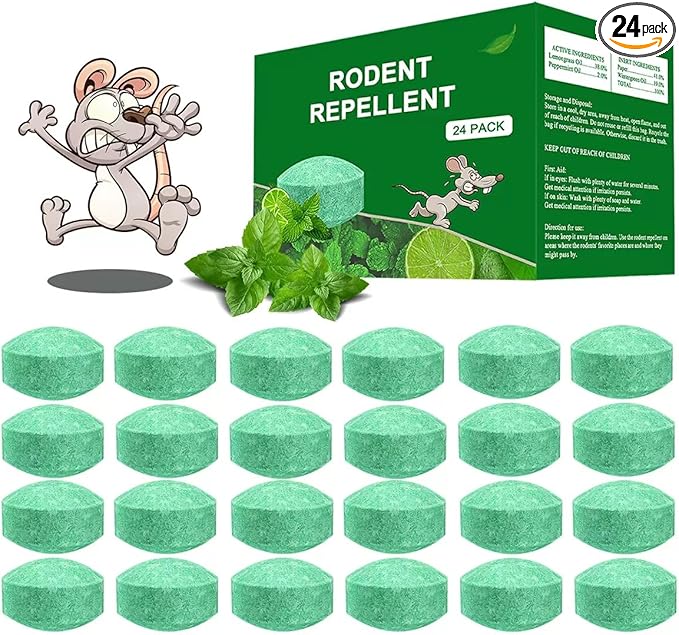 Mouse Rodent Repellent, 24 Pack Peppermint Oil to Repel Mice and Rats– Works for Mice Repellent, Squirrels, Indoor/Outdoor Use, Safe for Homes & Pets