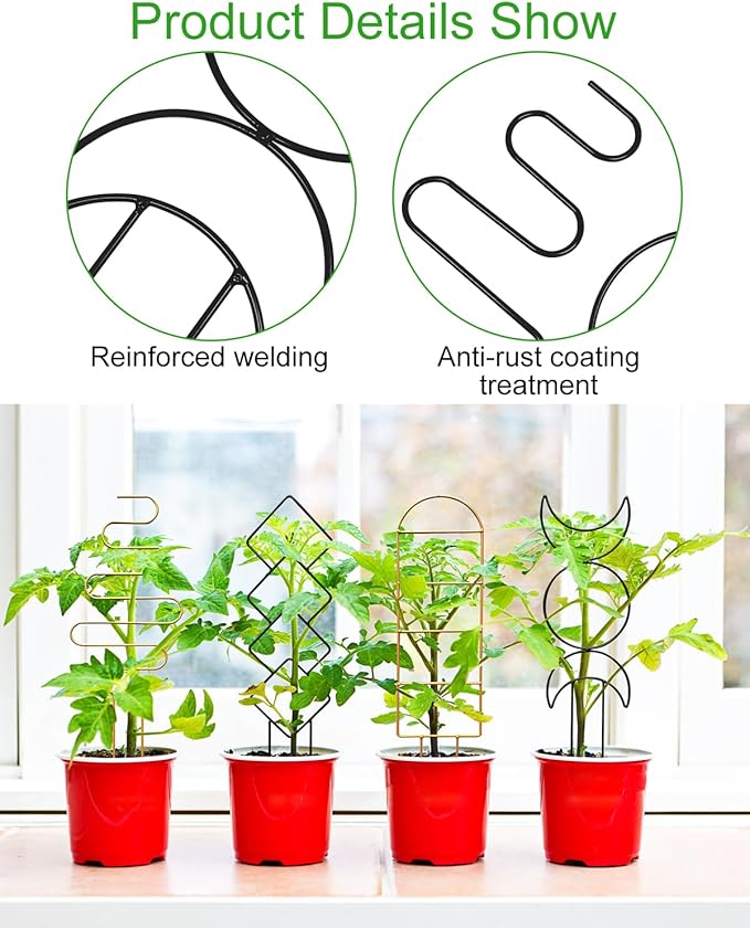4 Pack Indoor Climbing Plant Trellis, Small Trellis for Potted Plants Outdoor, Metal Garden Trellis Plant Support Trellis with Different Patterns for Vine Ivy Flower (Black)