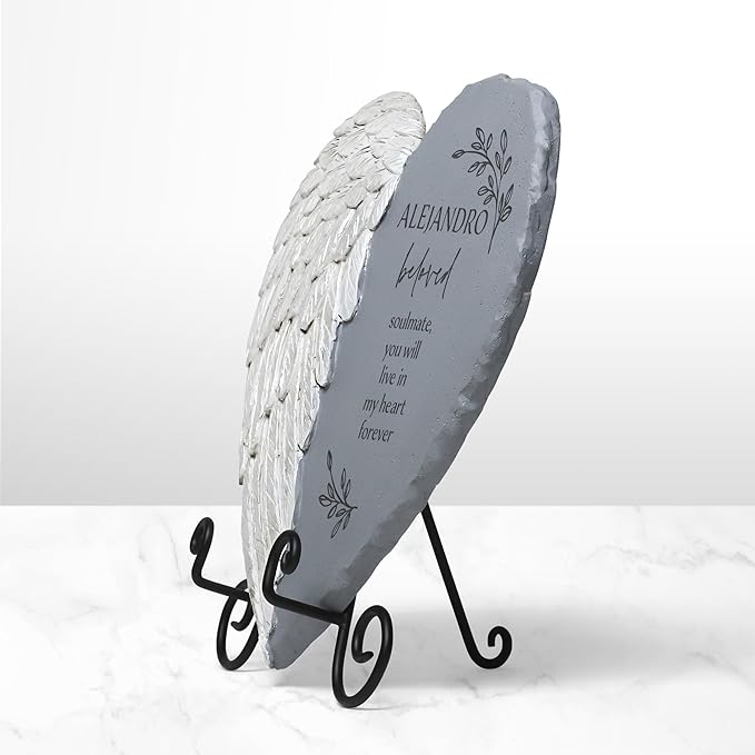 Let's Make Memories Personalized Memorial Garden Stone - Sympathy - Loss of Loved One - Condolences - Indoor/Outdoor - Durable Resin - 3D Iridescent Wing - Loved by All