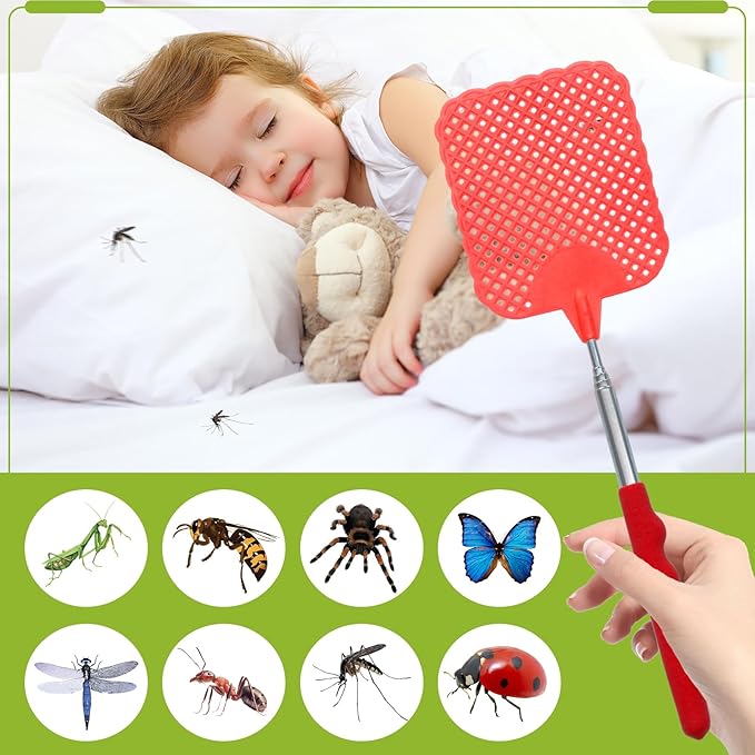 3 Pack Fly Swatters Set - Plastic Fly Swatters Heavy Duty - Square Fly Swatters with Stainless Steel Handle for Indoor and Outdoor - Blue + Green + Red