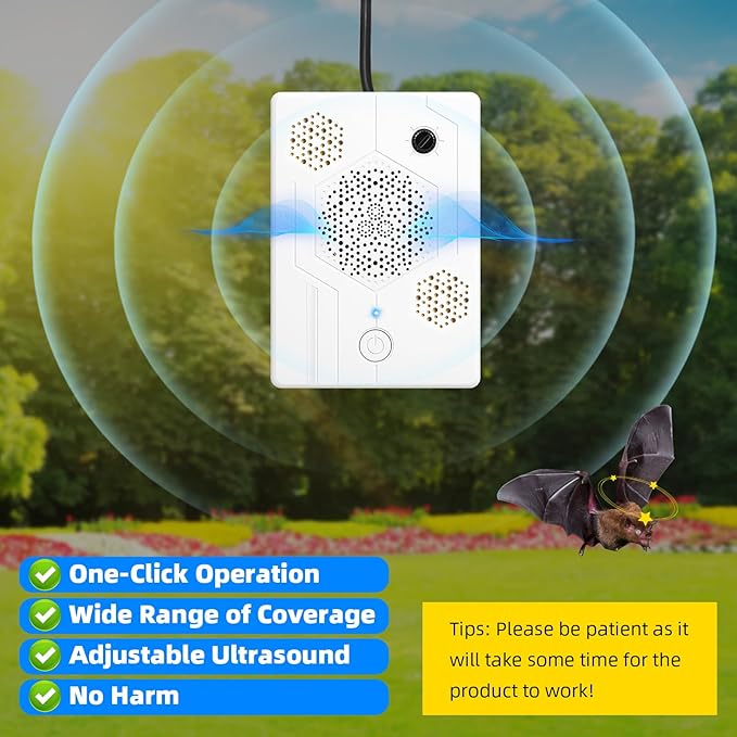 2 Pcs Upgraded Ultrasonic Bat Repellent for Attic,Garage Indoor & Outdoor Use,Humane & Effective Rechargeable Bat Deterrent Devices Reject Repelling System,Get Rid of Bats Keep Away Home Farm