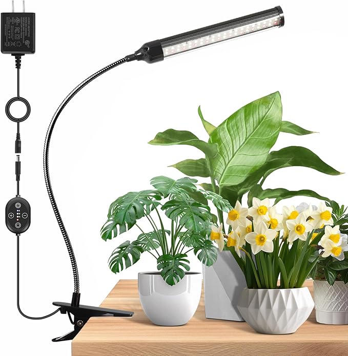 24V Clip On Grow Lights for Indoor Plants, LM281B+660nm Plant Lights for Indoor Growing, Full Spectrum LED Grow Lights for Seed Starting, 5-Level Dimmable, Auto On/Off Timing 6/12/16Hrs