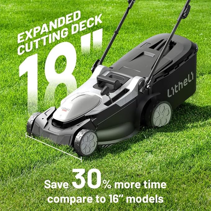 Litheli 18-inch 40V Brushless Lawn Mower for Garden Yards, Lightweight Cordless Lawn Mower Battery Powered with 6-Position Height Adjustment, 2x4.0Ah Battery Include