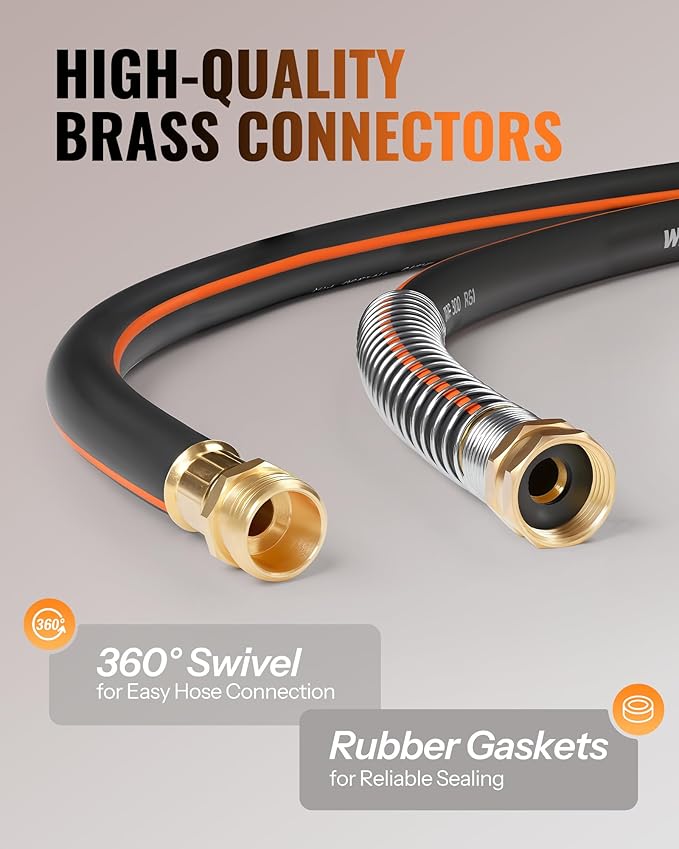 30FT x 5/8" Garden Hose, Heavy Duty Rubber Garden Water Hose, 300 PSI Working, 1000 PSI Burst, Swivel Handle with Stainless Steel Ring, 5-Layer Braided, All-Weather Outdoor Use, BG30GH06