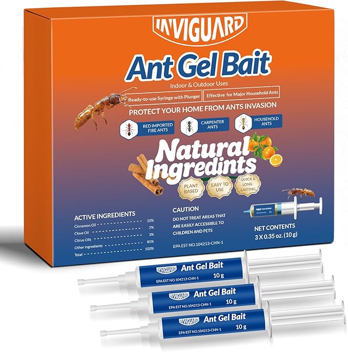 Ant Gel Bait, 3Tubes x 10-Grams, Indoor and Outdoor Use, Killer Gel for Control of Most Major Ant Species, Ready-to-Use Ant Traps for Home & Outdoor