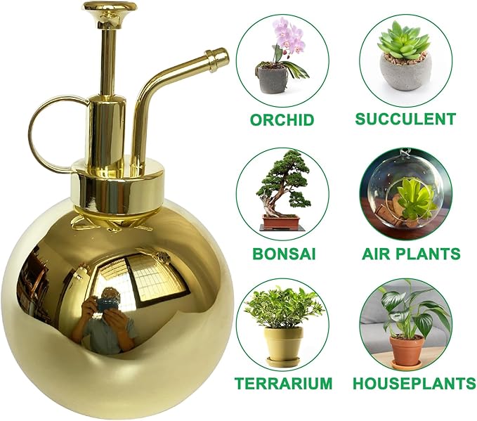 Plant Misting Bottle Stainless Steel Plant Sprayer, Small Watering Can Plant Misting Bottle Modern Gardening Tools for Indoor Potted Plants Watering and Misting