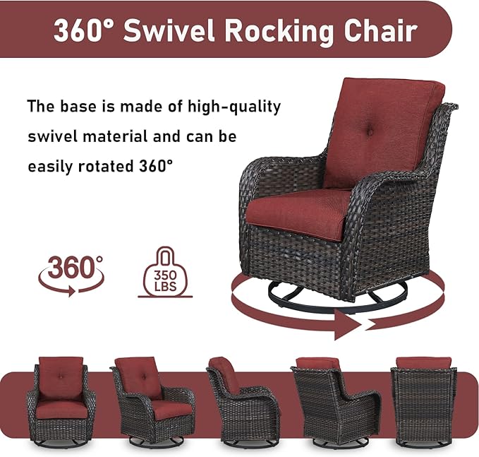 Patio Wicker Chairs Swivel Rocker,3 Pieces Patio Furniture Set with 360 Degree Wicker Swivel Rocking Chairs and Side Table for Garden,Porch,Backyard