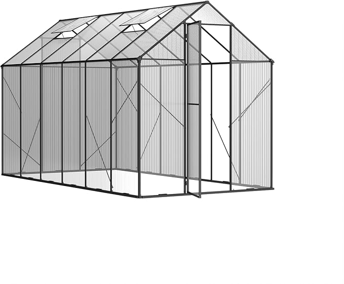 Kingdura 6x12ft Walk-in Greenhouse for Outdoors, Large Polycarbonate Greenhouses with Heavy Duty Aluminum Frame, Adjustable Roof Vent, Lockable Door, UV Protection for Outside Garden Backyard