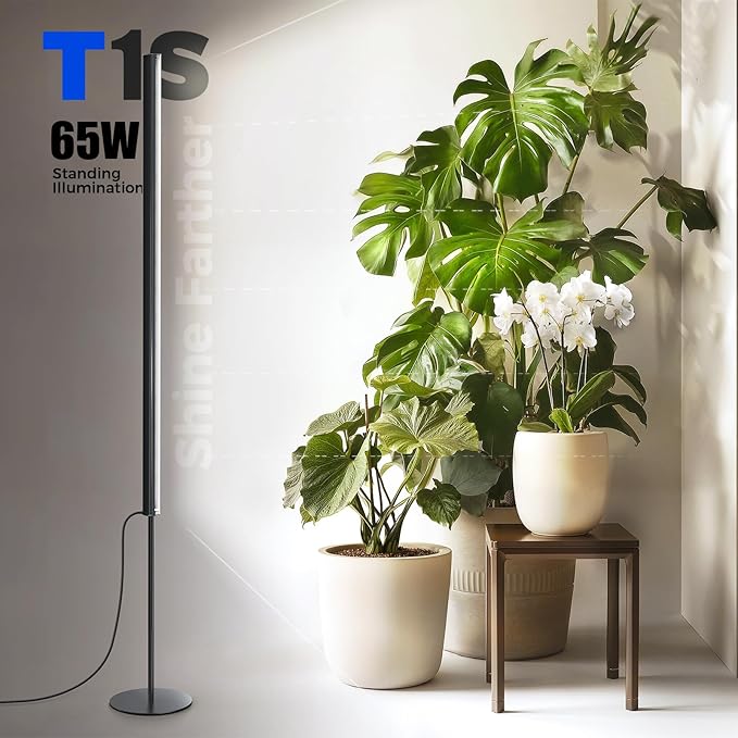 Barrina T1S Standing Grow Light for Indoor Plants with Timer, 65W 5000K High PPFD Full Spectrum, Tera Series Vertical Grow Lights Adjustable Height 5FT-5.6FT, Foot Switch, Non-Glare Design, Black