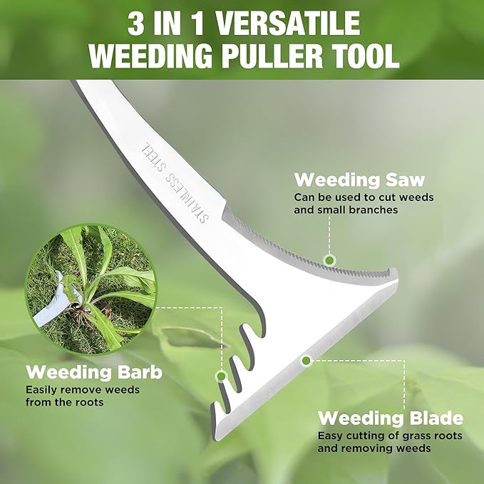 WORKPRO Crack Weeder, 13.5" Stainless Steel Crevice Weeding Tool with Wooden Handle, L-Shaped Side-Walk Weed Puller Spatula, for Garden Lawn Yard Patio Terrace Paving Garden Tool
