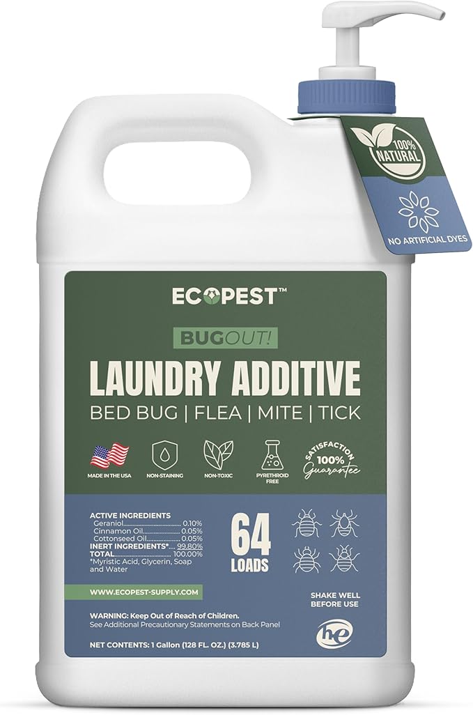 BugOut! Laundry Additive – Natural Detergent Booster for Bed Bug, Mite, Flea, & Tick Treatment & Prevention | Plant-Based Killer, Made with Fabric-Safe Soap | Works in Hot and Cold Wash (1 Gallon)
