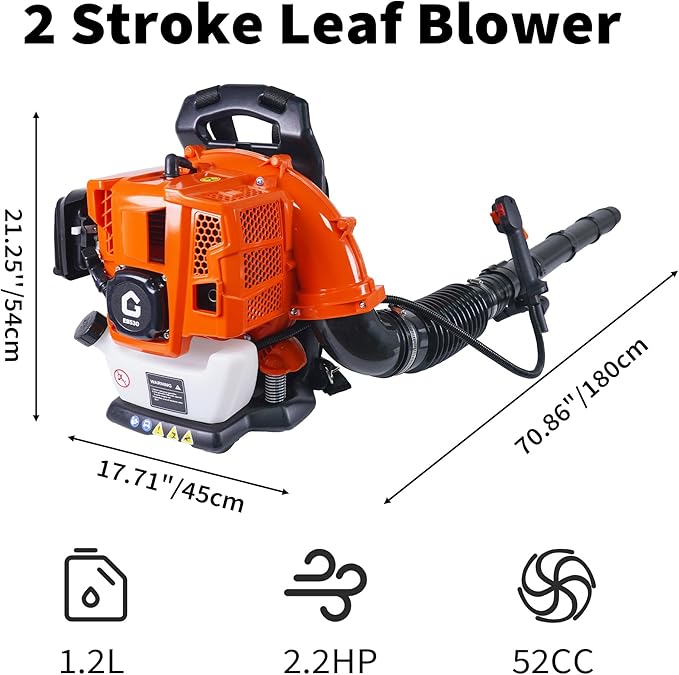 52CC Backpack Blower, 2.2-HP 2-Cycle Gas Leaf Blower with 780 CFM & 270 MPH, Backpack Leaf Blower, Powerful Clearing Performance for Wet Leaf & Debris Clean & Snow Removal