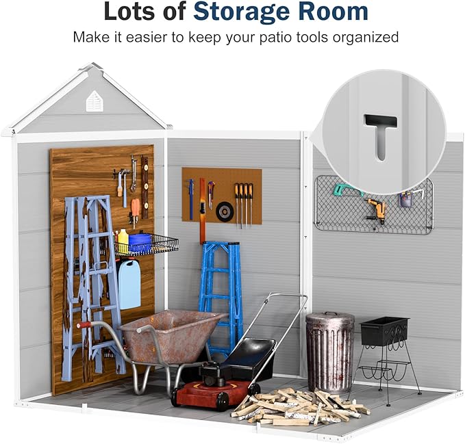 Restland Resin Storage Shed with Floor 8x6 FT Outdoor Waterproof Wider Door Plastic Sheds Kit for Backyard Garden Patio Lawn Tools, Gray