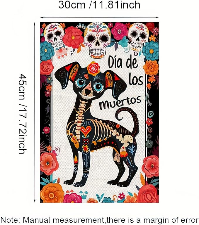 Day of the Dead Garden Flag Dachshund Skeletons Flowers Garden Flag Double Sided 12.x18 Inch Welcome Dog Flag Halloween Flag Mexican Dia De Los Muertos Sugar Skull House Decorations Outdoor