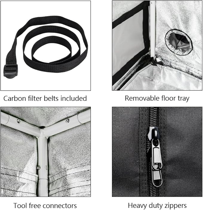 Grow Tent, Indoor Mylar Hydroponics Indoor Gardening Grow Tent Room with Observation Window and Floor Tray (48"x24"x60")