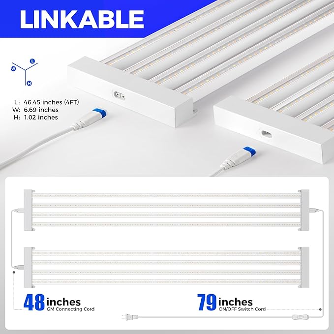Barrina TX-L84 4FT LED Grow Light, 84W, 4 Panels Wider Coverage, Full Spectrum, High PPFD, Super Bright, Linkable, Hanging Fixture, Plant Stand with Grow Light for Indoor, Seeding, 1 Pack
