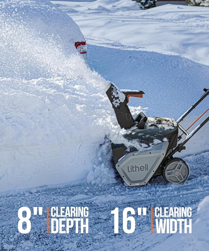 Litheli 2x20V Cordless Snow Blower, 20'' Brushless Electric Snow Thrower with Wheels, 180° Adjustable Chute, LED Lights, 2x4.0Ah Battery Included, Heavy Duty for Driveway Patio