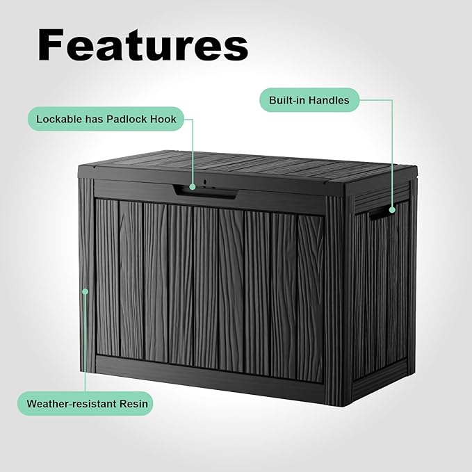 45 Gallon Outdoor Storage Box – Resin Deck Box with Lockable Lid, Waterproof Patio Furniture Storage for Tools, Garden & Yard Organization