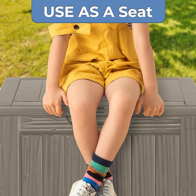 30GAL Brown Outdoor Deck Box with Lock Hole - Waterproof, SGS - Protected from UV, Ideal for Patio and Garden Storage, Can Double as a Comfortable Seat, Easy to Assemble