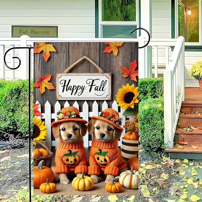 Winter Halloween Puppy Cat Pumpkin Garden Flag 12x18 Inch Double Sided Outdoor Flag