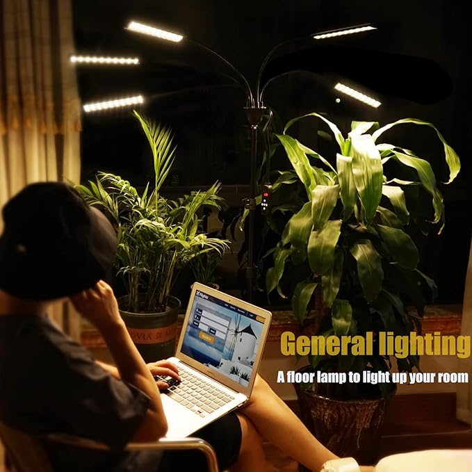 Grow Lights for Indoor Plants 5 Heads, Full Spectrum Plant Lights for Indoor Growing with Tripod Stand, Auto On/Off Timing 1-19H, LED Grow Lights for Indoor Plants. (5 Wide Heads)