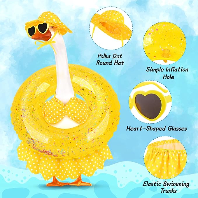 6 Pcs Porch Goose Outfits Summer Hawaiian Bikini Yard Garden Lawn Goose Clothes for Plastic Cement Goose Statue 17” 23" Funny Porch Goose Costume Accessories Set for Patio Outdoor Decoration