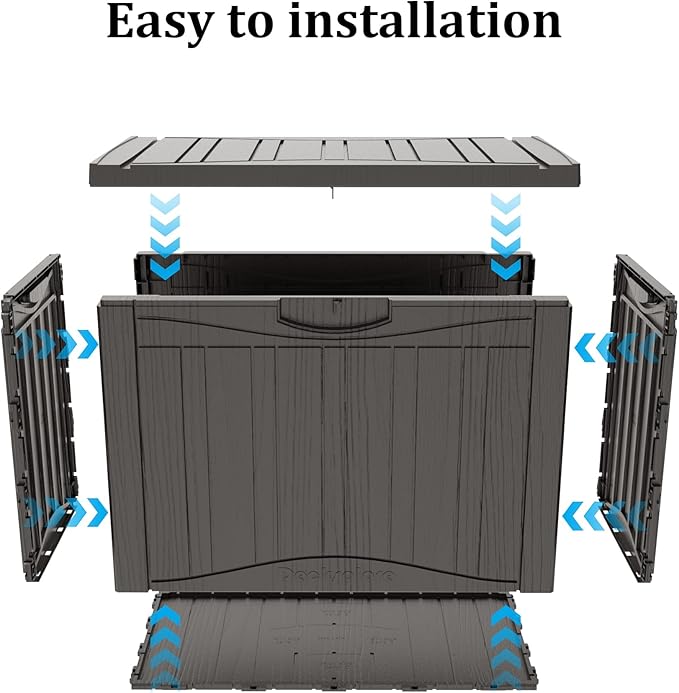 50 Gallon Waterproof Large Resin Deck Box Indoor/Outdoor Lockable Storage Container and Seating for Garden, Pool, and Patio (50 Gallon, Grey)